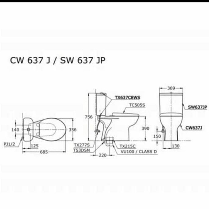 CLOSET DUDUK TOTO CW 637 J + TUTUP SOFT CLOSING / CLOSET DUDUK TOTO