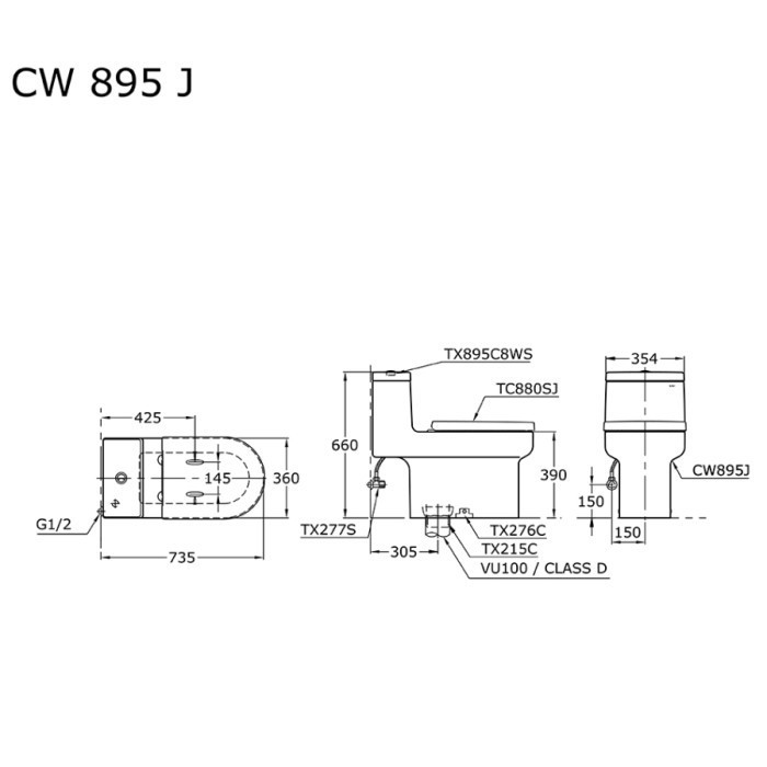 CLOSET DUDUK TOTO CW 895 J+TUTUP TC 880 SJ/TOTO CLOSET CW 895 J S-TRAP
