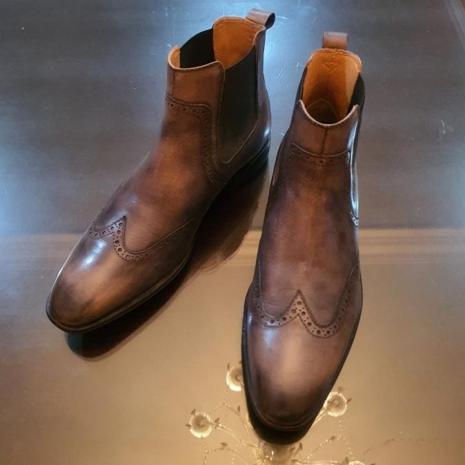 Bnwot - Ftale Chelsea Boots Brogues Patina Grey Sz. 43 Sepatu Original Kadomurah11