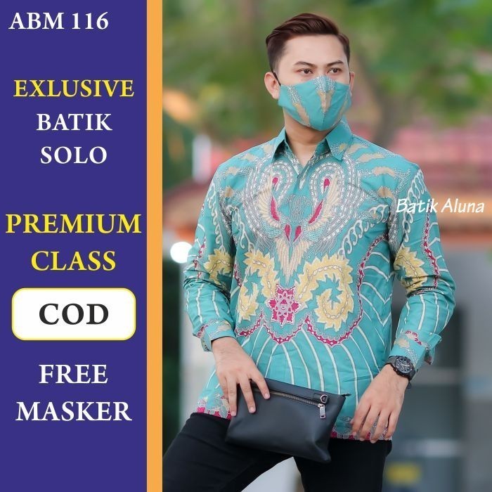 Batik Pria Lengan Panjang Kualitas Premium Full Furing Gratis Masker Baju Kondangan Cowok ABM 116