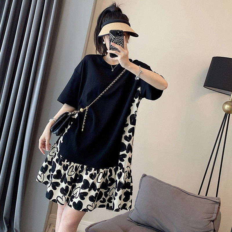 Dress Sifon Hitam Hati Wanita, Rok Kaus Longgar