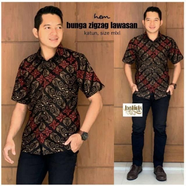 KEMEJA BATIK PRIA MODERN BAJU BATIK PRIA SERAGAM PESTA TERBARU - Merah