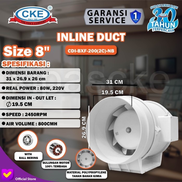 Terbaru Kipas Booster Fan Ventilasi 8 Inch Inline Duct Booster Fan Plastik 8" Promo Terlaris