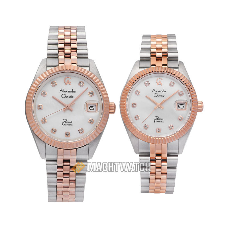 Jam Tangan Couple Alexandre Christie Passion AC 5013 BTRMS V2 Couple MOP Dial Dual Tone Stainless Steel Strap