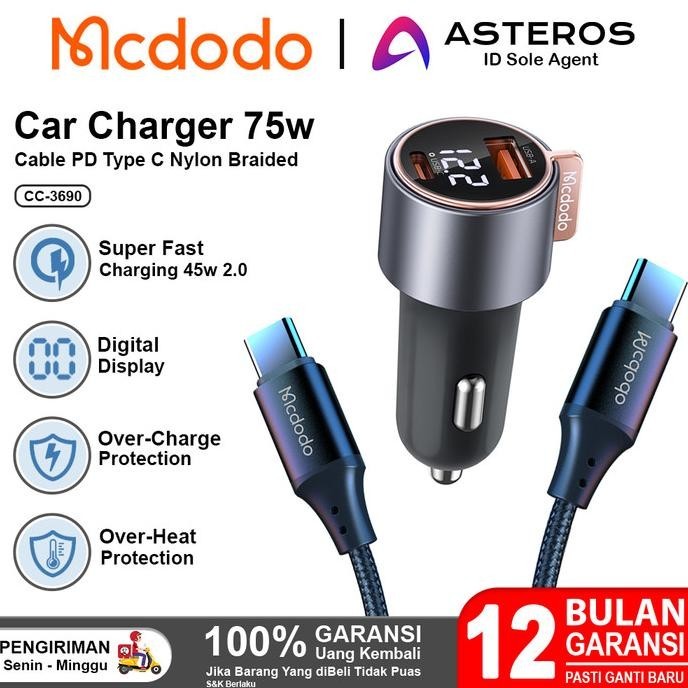 Mcdodo Car Charger Samsung Usb + Pd Type C Super Fast Charging 25W 45W