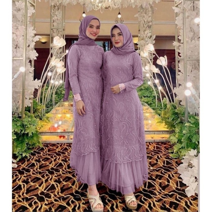 Geraldine Dress Baju Gamis Brukat Tile Remaja Dewasa Muslim Terbaru