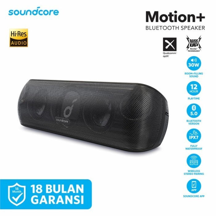 Anker A3116 Soundcore Motion Plus - Speaker Bluetooth Portabel 30W, IPX7, BassUp, Hitam/Biru/Merah