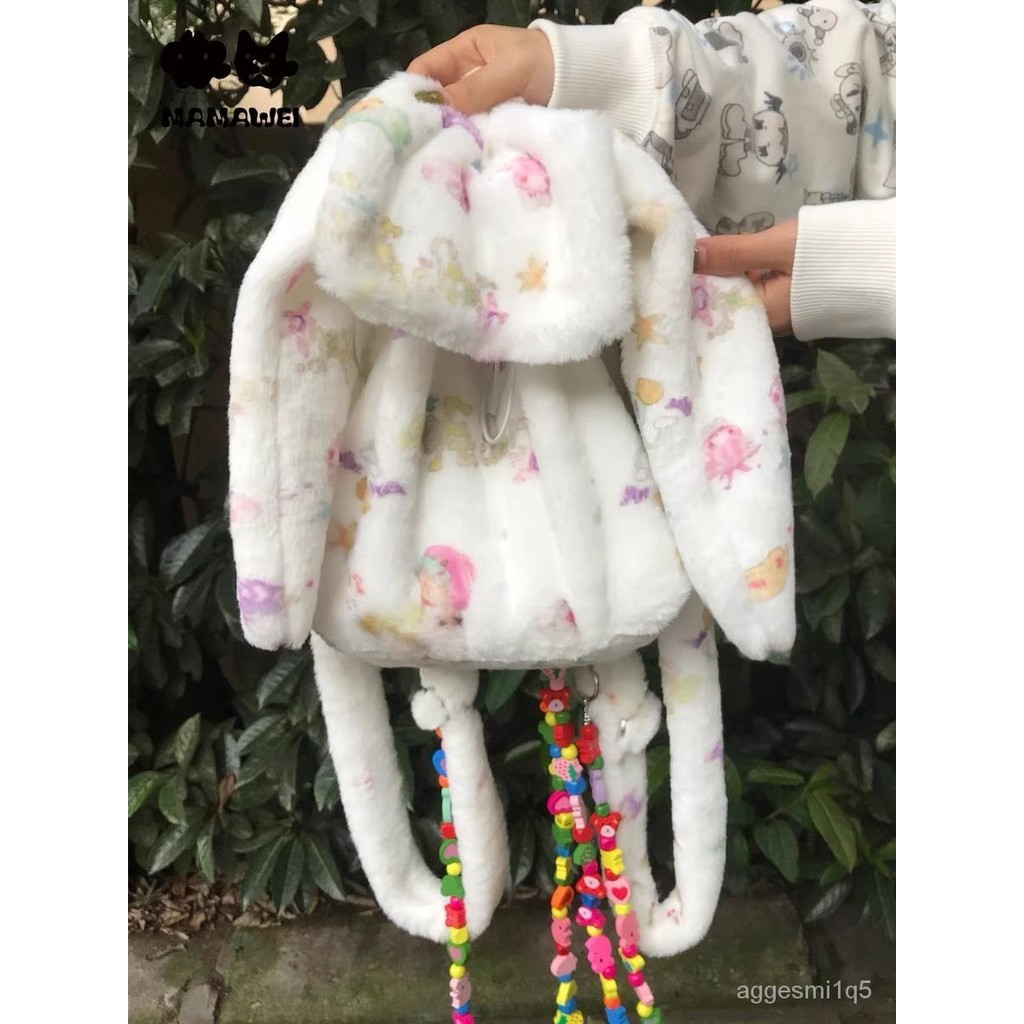 Y2K Tas Sekolah Korea Style/Tas Rabbit Lucu Putih