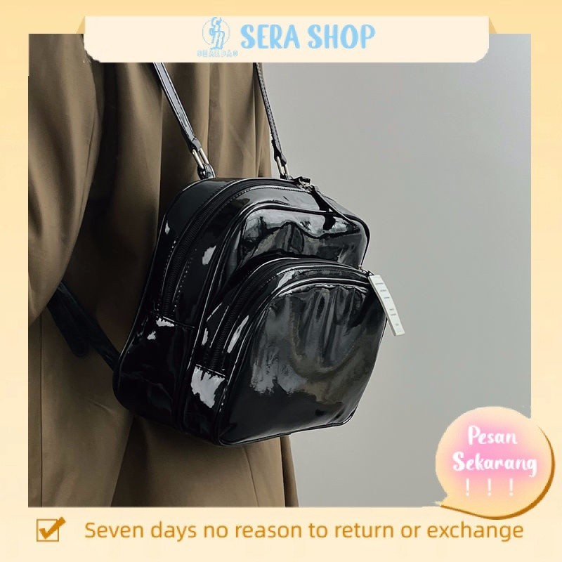mini backpack tas ransel wanita kulit sintetis tas ransel mini aesthetic tas ransel hitam cewek ▦Ser