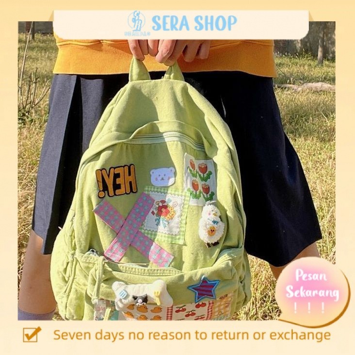 

official fashion backpack laptop pria tali tas katun ﹉☏Sera Sera Impor Milenium Hitam Saus Ceri Asli Buatan Tangan Milenium Patch Ransel Wanita Lucu Angin Gadis Tiga Dimensi Tulang Tas Sekolah