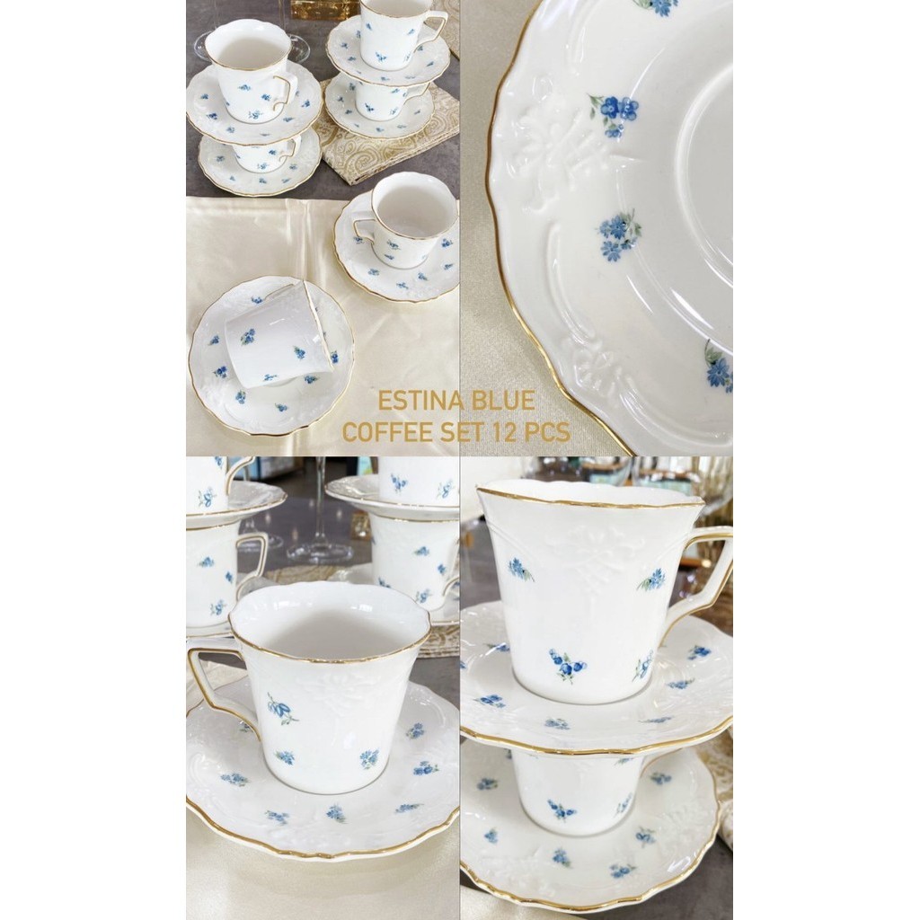 Saint James Estina Blue Coffee Set 12Pcs Teacup Saucer Cangkir Goldrim