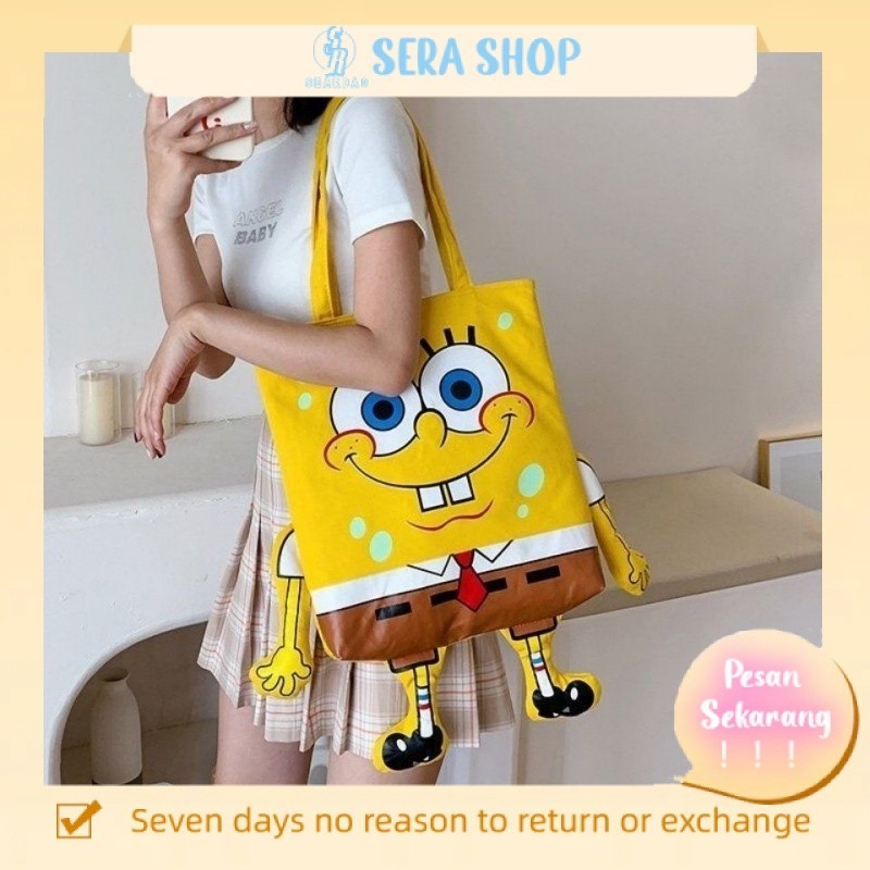 

♤✜♛Sera SpongeBob SquarePants Tas Kanvas Siswa Wanita Versi Korea Kartun Berkapasitas Besar Kartun Lucu Musim Gugur dan Musim Dingin Net Merah Tas Bahu