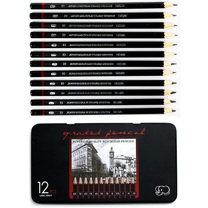 

Superior Blacklead Pencils 12Pcs Free Case Set Pensil Sketsa Drawing