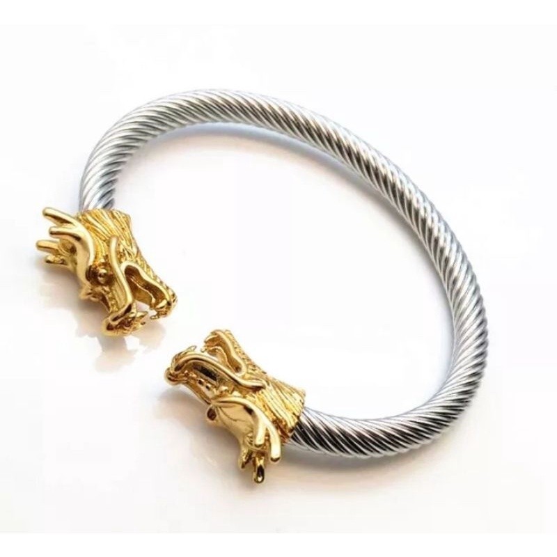 gelang pria dan wanita motif kepala naga titanium anti karat Gelang Titanium Model Korea