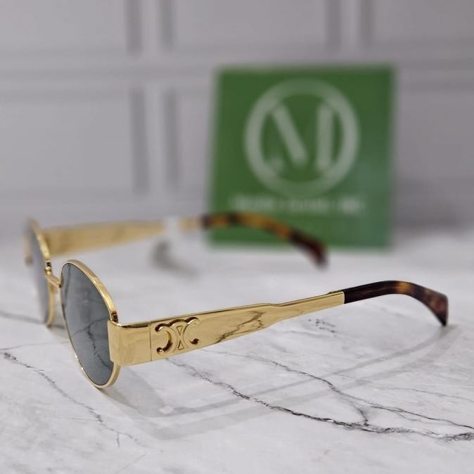 Cel*Ne Triomphe Metal 01 Sunglasses In Metal Gold/Green