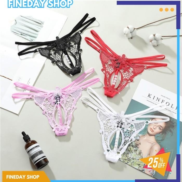 WANITA CELANA DALAM TRANSPARAN LACE BORDIR CD MUTIARA G STRING C227-1 KUALITAS TERBAIK