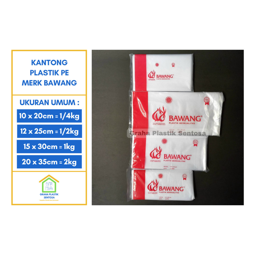 YSZ PLASTIK PE ES, GULA, MINYAK KILOAN MERK BAWANG UKURAN 1/4KG, 1/2KG, 1KG, 2KG A2B