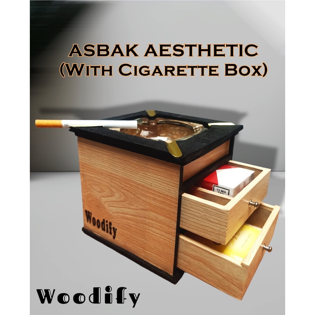 C8P ASBAK AESTHETIC KACA ASBAK KAYU FULLSET DENGAN LEMARI KAYU LACI TEMPAT KOREK KEF