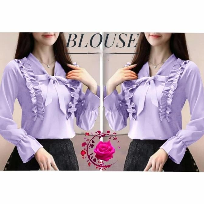 Baju Atasan Wanita Blouse Dinar Ungu Lilac Korean Style Remaja Din Gb