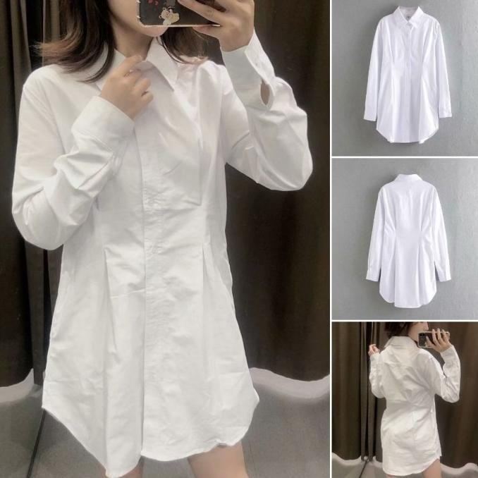 Blouse Dress Wanita Panjang Warna Putih Casual Import Premium