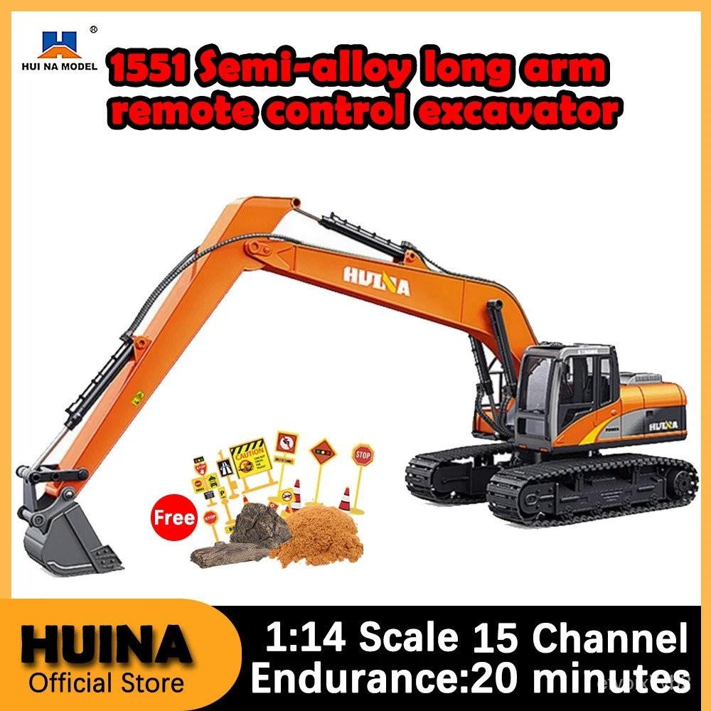 HUINA Truk Mainan Elektrik, Mobil Mainan Elektrik Truk Penggali Hidrolik Profesional Skala 1551 Rc 1