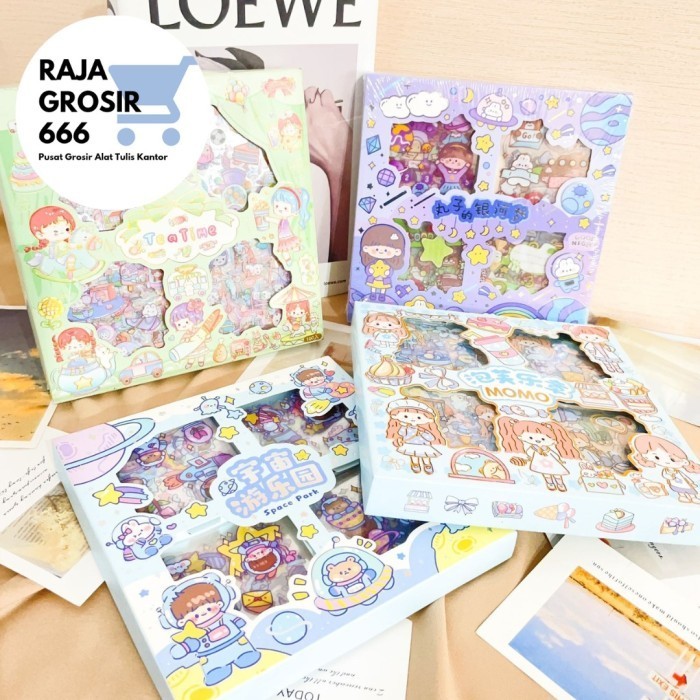 

Paket sticker box 400 lembar journaling journal sticker momo lucu warn