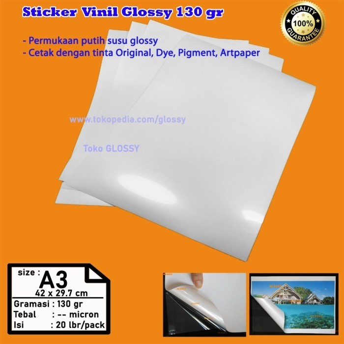 

STICKER VINYL GLOSSY A3 130 gsm / STIKER VINIL GLOSSY A3 130 gr