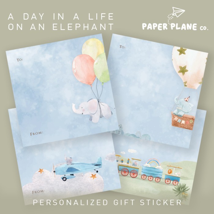 

40 pcs Sticker Message Ucapan Pesan Anak Tema "Elephant" Custom Nama