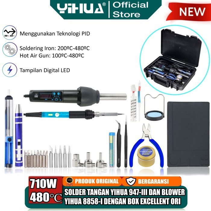 Yihua 947-Iii Set Solder Tangan Listrik Blower Yihua 8858-I Desolderig