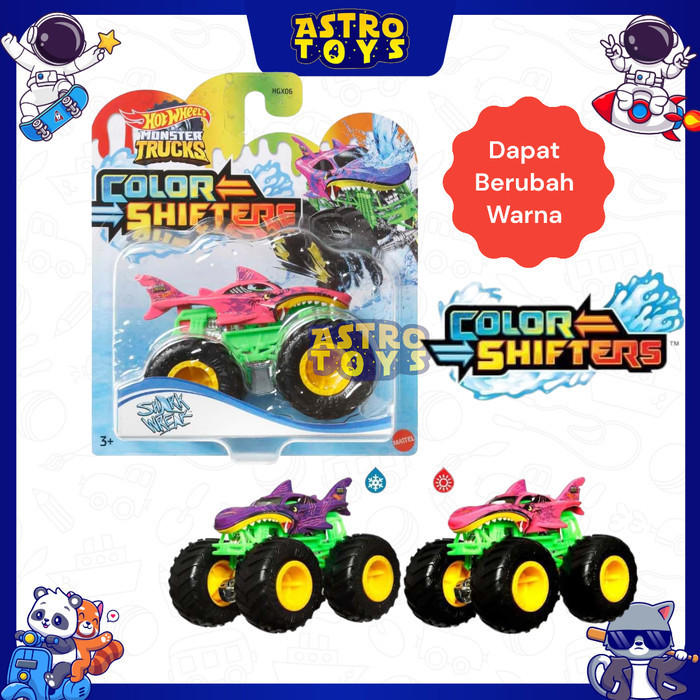 Diecast Hotwheels Mobil Monster Truck Color Shifters Shark Wreak HGX06