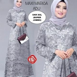 CR - Baju Gamis Brukat Lilac Wanita Dewasa Remaja Jumbo Modern Kekinian Terbaru 2022 Maxi Dress Mari