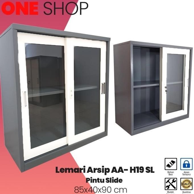 Lemari Arsip Besi 2 Pintu Sliding Kaca Pendek|Lemari Sleding Kantor