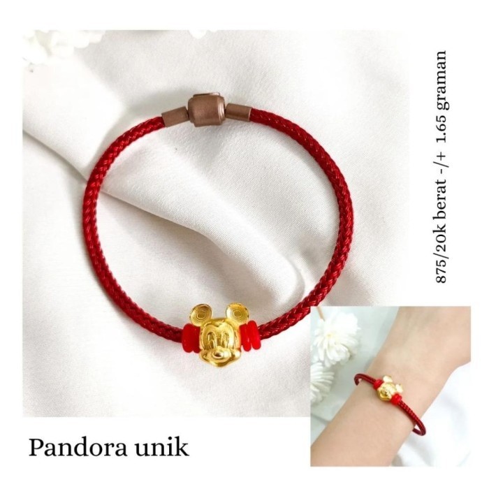 GELANG TALI PANDORA KARAKTER MICKEY MOUSE EMAS ASLI