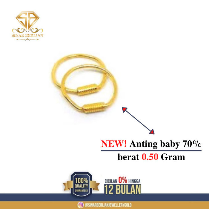 SINAR BERLIAN JEWELLERY- ANTING BAYI ANAK KECIL EMAS ASLI 17K
