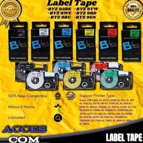 

Hot Sale - Compatible Label Tape Casio BYZ 9ABK, BYZ 9WE, BYZ 9BU, BYZ 9YW, etc - BYZ 9ABK ,.