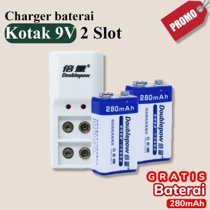 Terbaik CHARGER BATU BATERAI KOTAK 9V 2 SLOT CAS BATRAI BATRE RECHARGEABLE - Gratis 1 Biji ,.