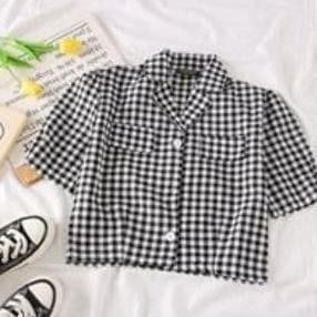 Blouse Crop Kerah Tangan Pendek Kotak Ayana Ecl Bahan Katun
