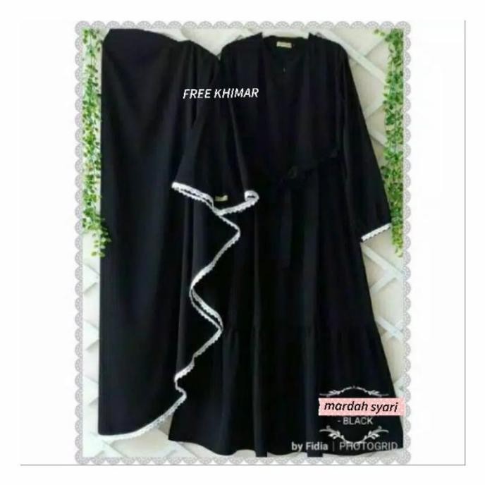 Gamis Dress Syari Busui Jumbo Polos Free Khimar Mardah Warna Hitam