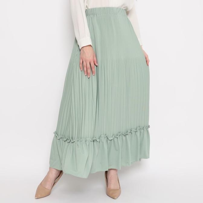 Eiza By Duapola Rok Muslim Panjang Wanita Plisket Remple 7276 - Mint