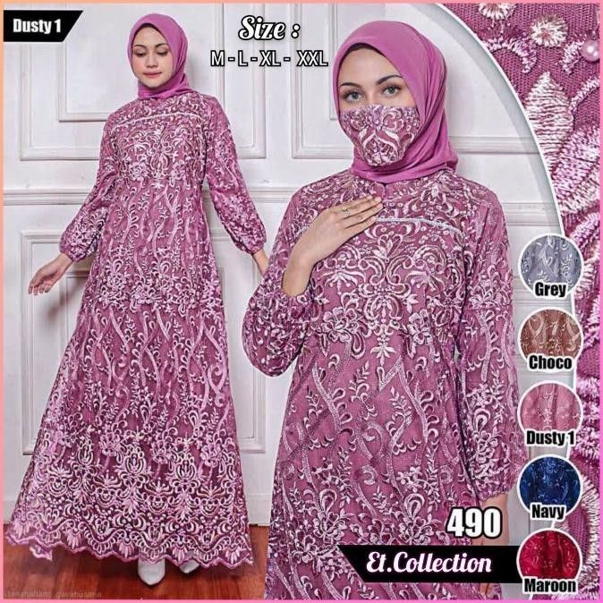 Gamis Brukat Lengan Balon - Dress Pesta - Gamis Pesta (Free Hijab)