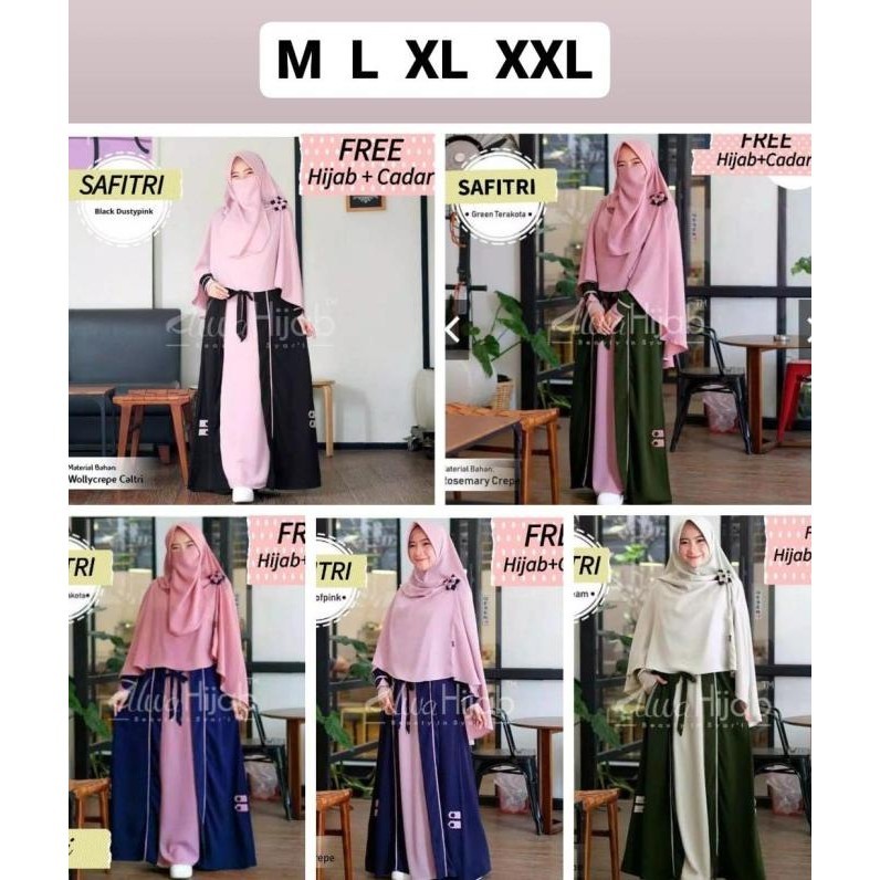Safitri-Gamis Dress Syari Wanita Polos Busui Hijau Ijo Armi Army Pink