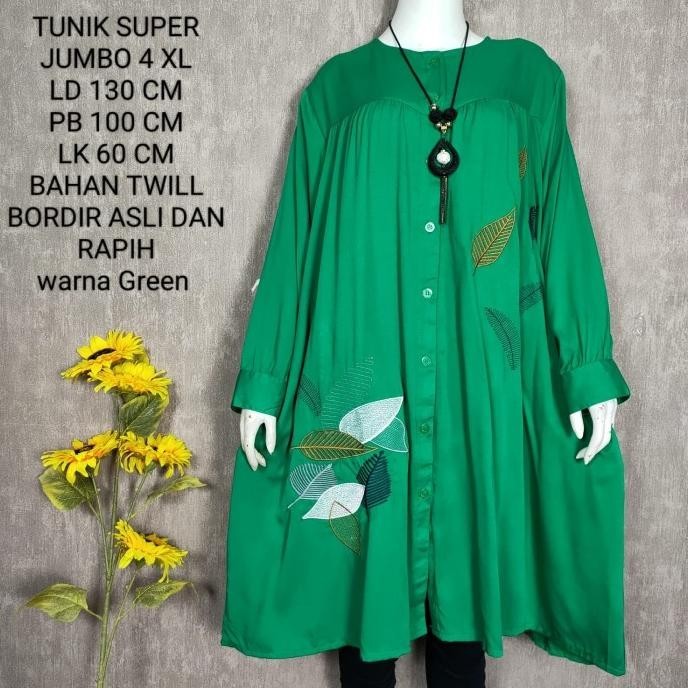 Long Tunik Putih Super Jumbo Dengan Bordir Asli Dan Ld 130 Cm