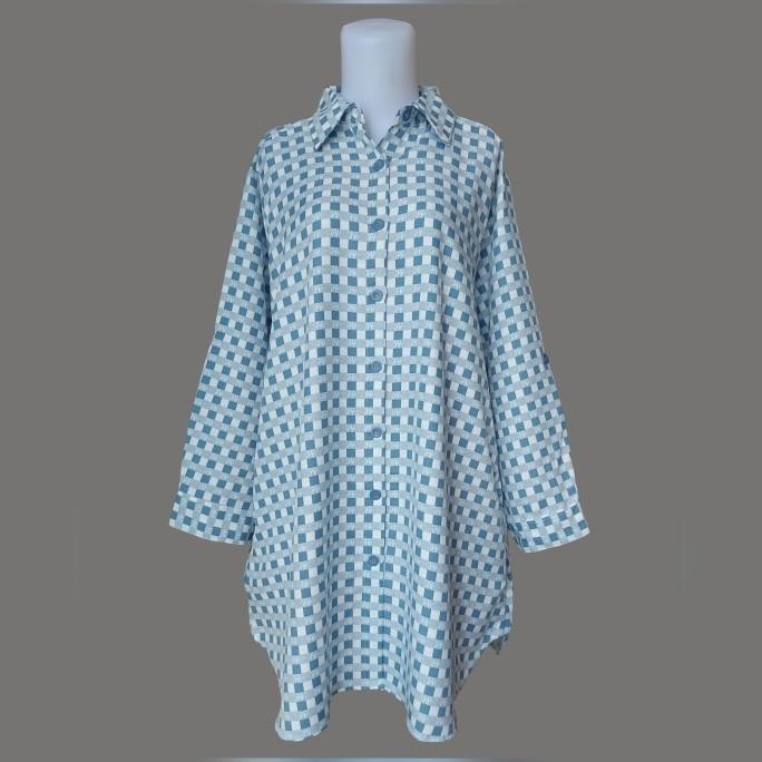 Clachella Baju Tunik Kemeja Jumbo Motif Kotak Atasan Wanita T92C2021