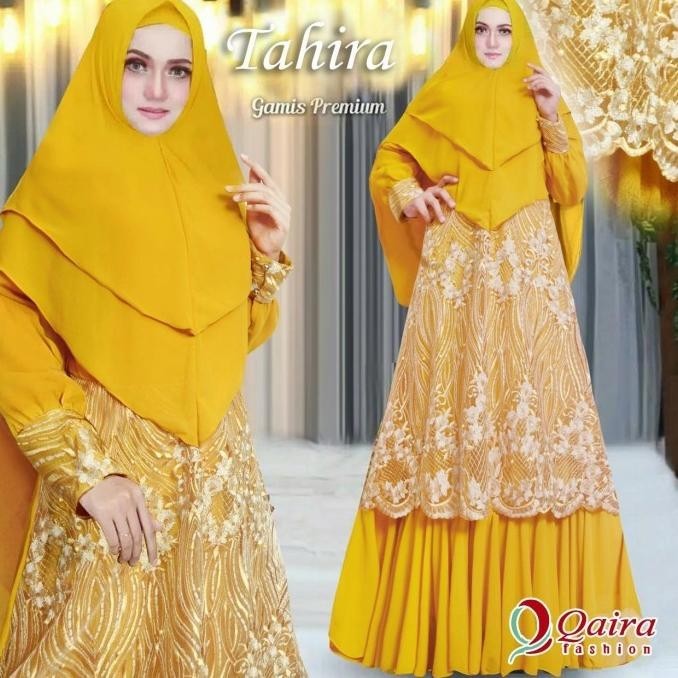 Gamis Wanita Muslim Syari New Zahira Gold Gamis Bordir Cantik Original
