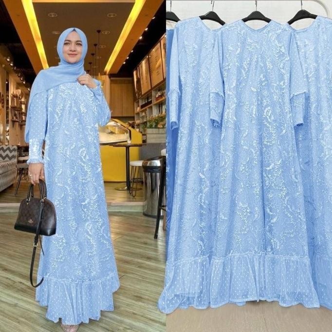 Gamis Maira Biru Muda Size L Baju Pesta Remaja Brukat Tile Murah At