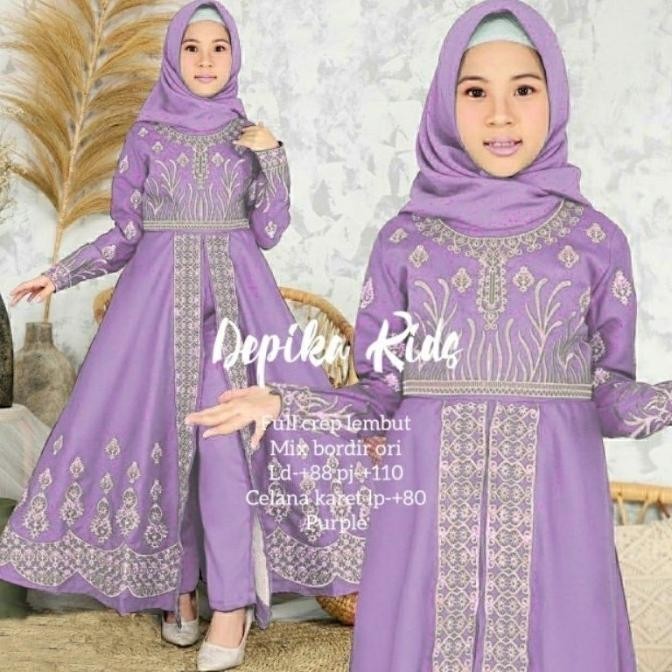 Baju Muslim Anak Perempuan Setelan Celana Depika Bahan Moscrepe Bordir