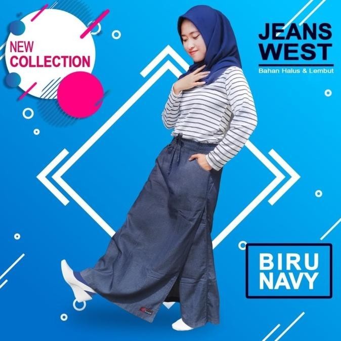 Rok Celana Muslimah Jeans West Biru Dongker Navy L Original Rocella