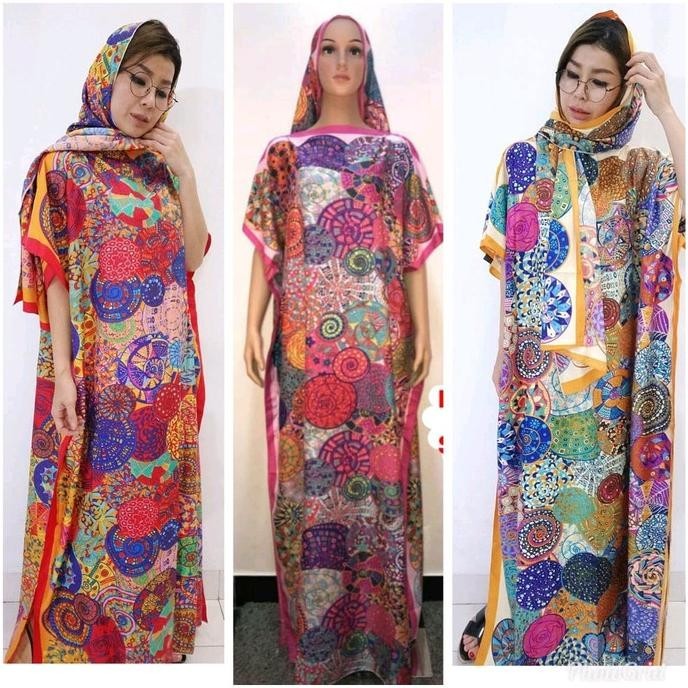 Kaftan Motif Rainbow Import - Dress Bigsize Gamis Hijab Ramadhan Dj05