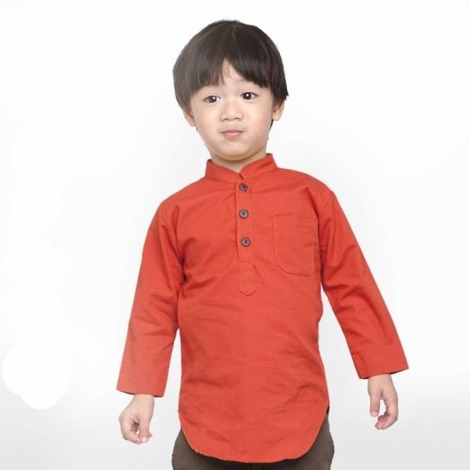 Kemeja Koko Anak Lengan Panjang Merah Bata 1-10 Tahun Baju Koko Kurta