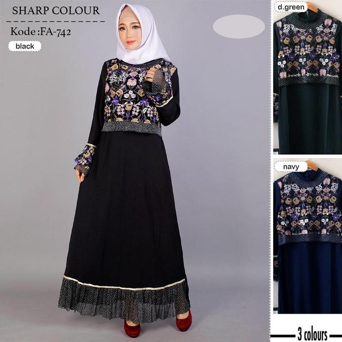 Model Baju Gamis Renda Brokat Import Cantik Terbaru -Fa742